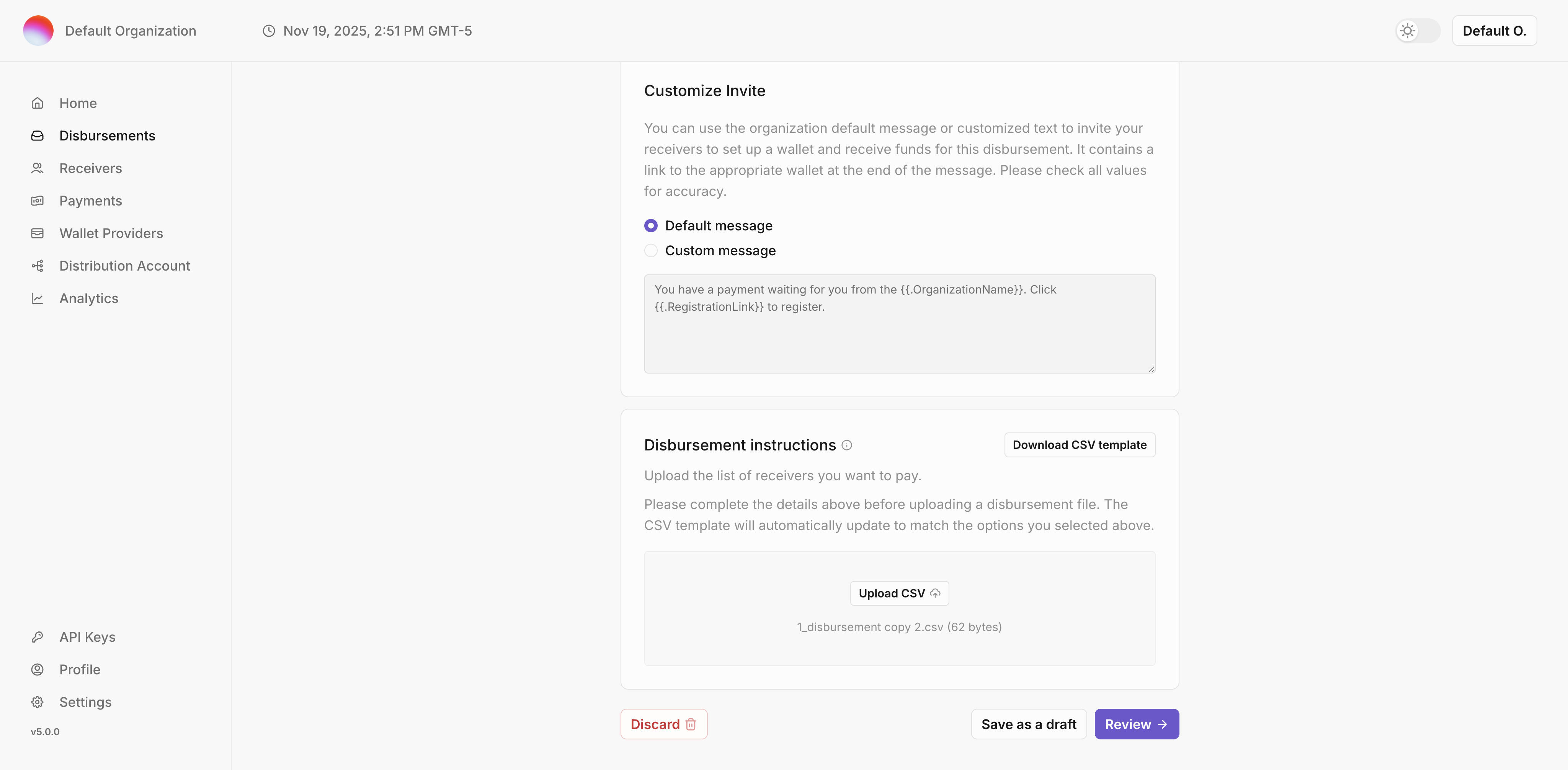 Disbursement CSV